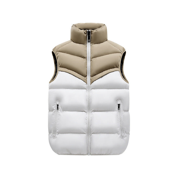 Herr Termisk Quiltad Väst med Hög Ståkrage, Färg Block Design &amp; Dragkedja Fickor