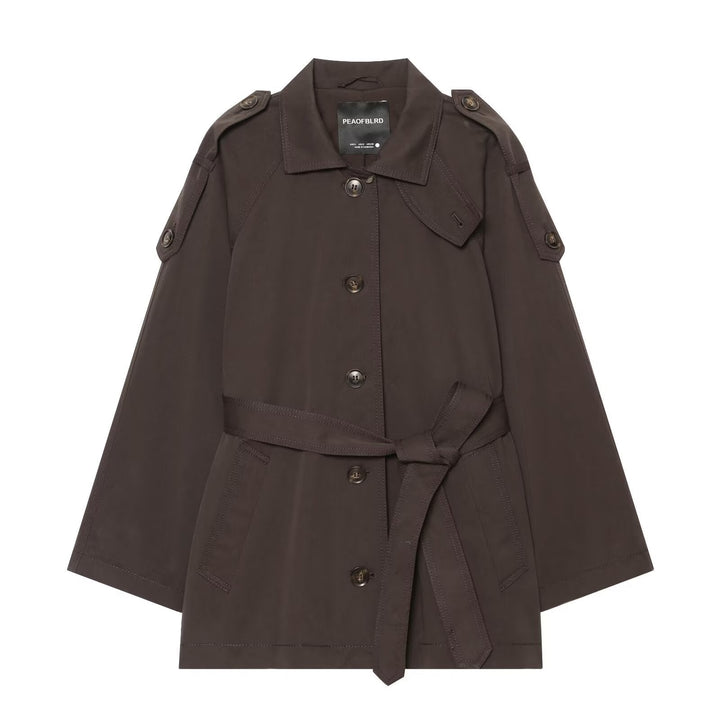 Dam Tailored Cape Trenchcoat med Tie Belt och Shoulder Epaulets