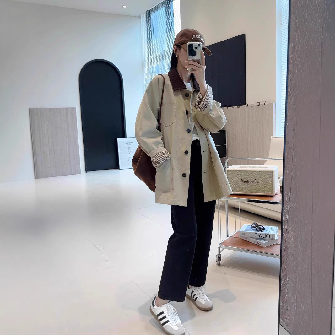 Dam modern oversize jacka med kontrasterande krage