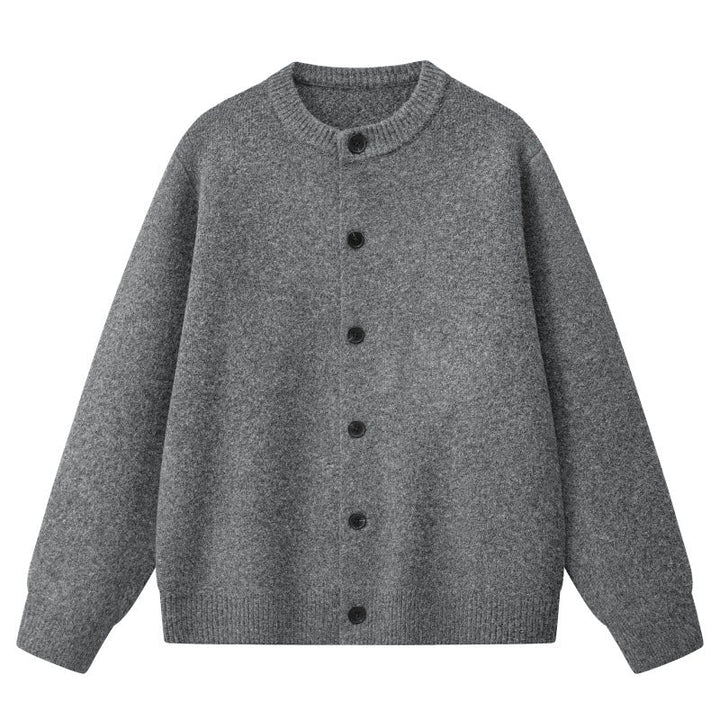 Dam Oversize Stickad Jacka i Bomber Stil med Round Neck, Ribbed Nederkant &amp; Balloon Ärmar