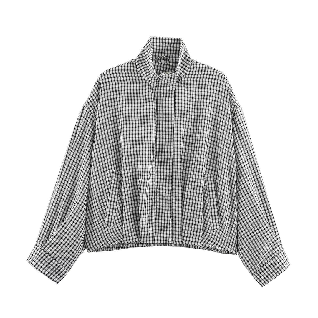 Dam Oversized Rutig Blouson Jacka med Ståkrage
