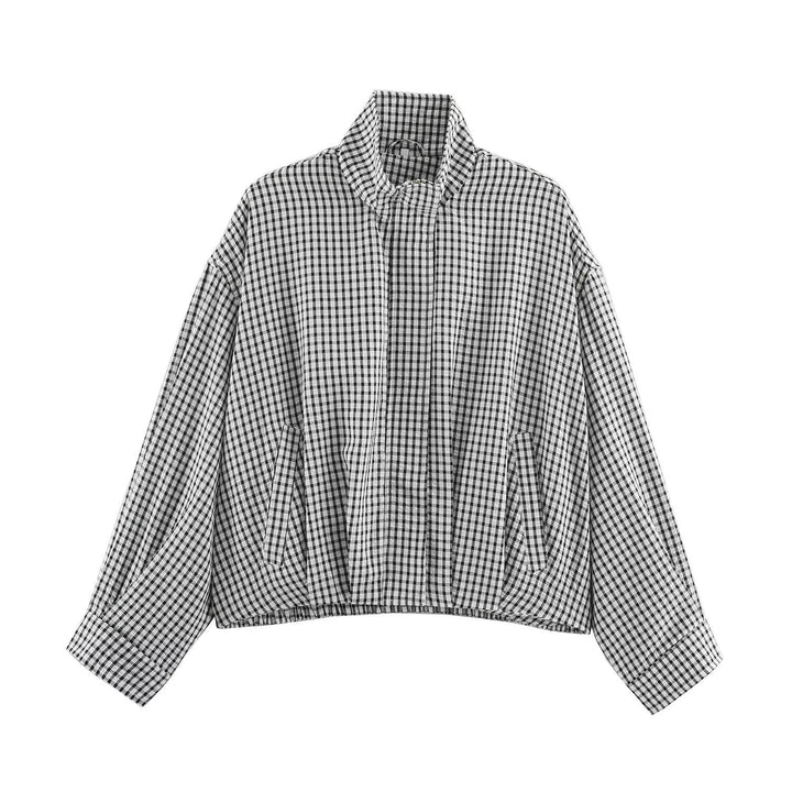 Dam Oversized Rutig Blouson Jacka med Ståkrage