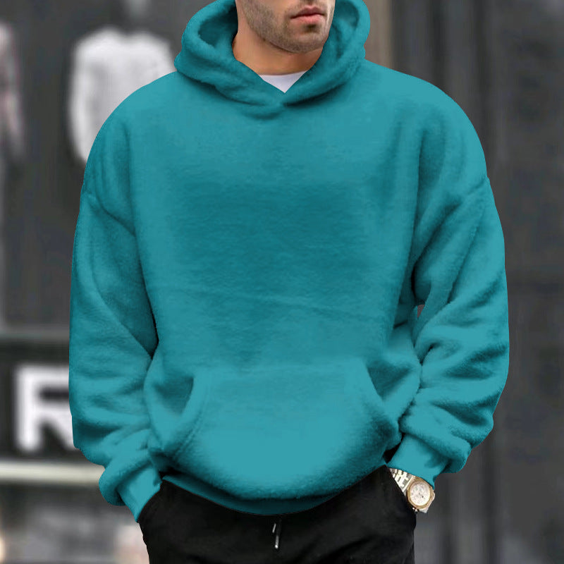 Herr Mysig Oversized Luvtröja Gjord av Teddy Fleece med Känguruficka