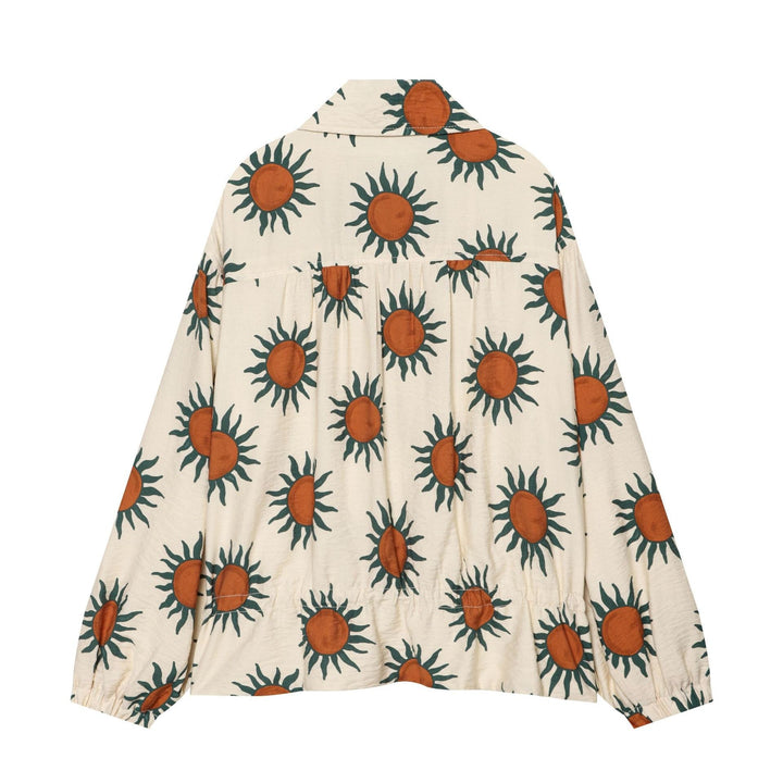 Dam Printed Boxig Blouson Jacka med Dragkedja och Drawstring Waist