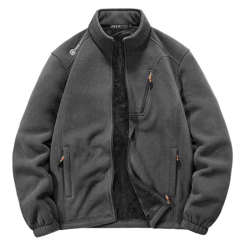 Herr Termisk Fleece Jacka med Sherpa Foder, Stående Krage och Zippered Fickor
