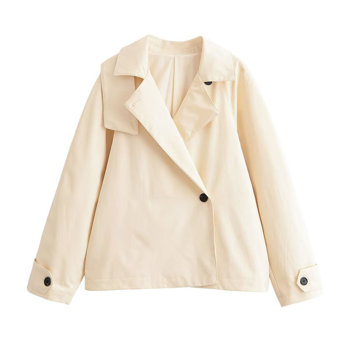 Dam Kort Trench-Stil Jacka med Asymmetric Lapel