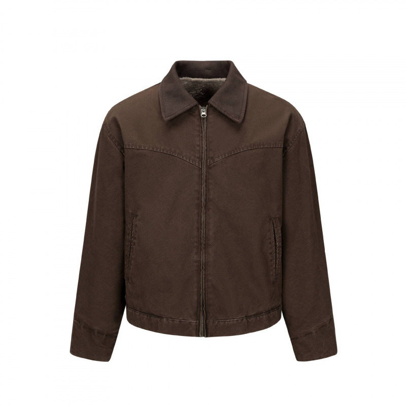 Herr Fleece-Lined Canvas Blouson Jacka med teddyfoder och skjortkrage