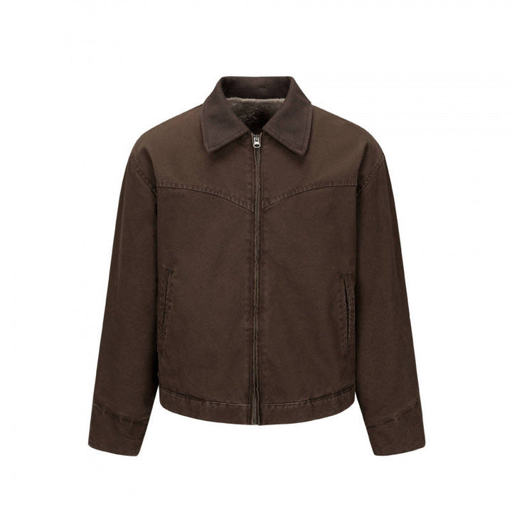 Herr Fleece-Lined Canvas Blouson Jacka med teddyfoder och skjortkrage