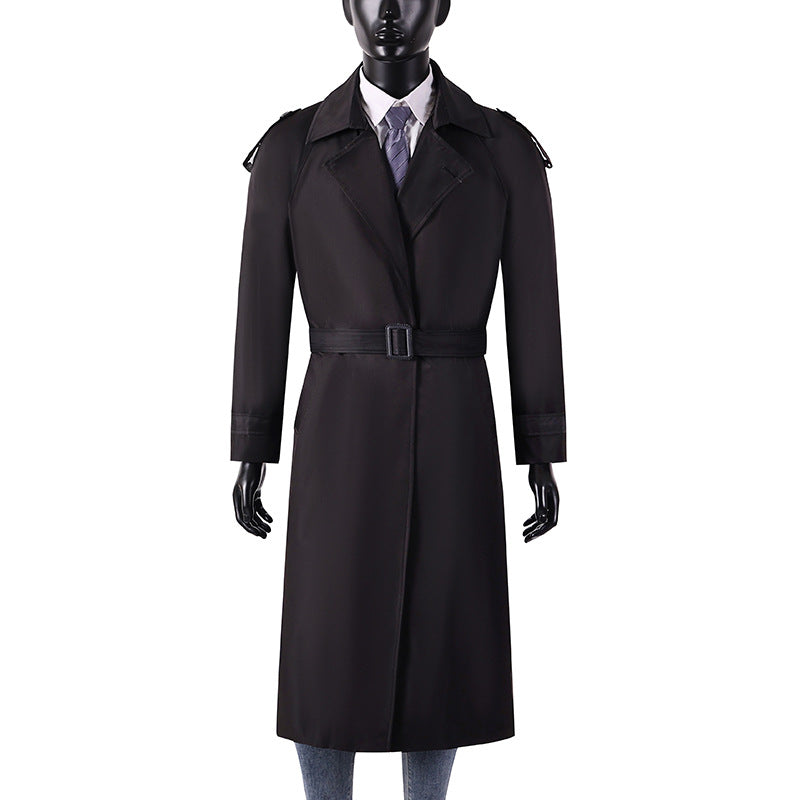 Herr Elegant Knee- till Calf-Length Trench Kappa med Dold Knappslå och Axel Axelklaffar