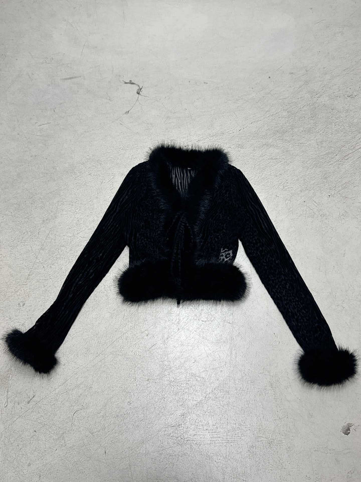 Dam kort velvet jacka med lyxig faux fur kant at krage, fåll, och ärmar