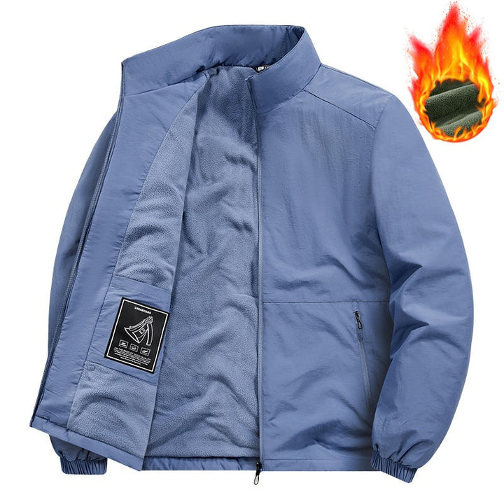 Herr Fleece-Fodrad Vindjacka med Standing Krage, Termisk Foder &amp; Dold Dragkedja Fickor