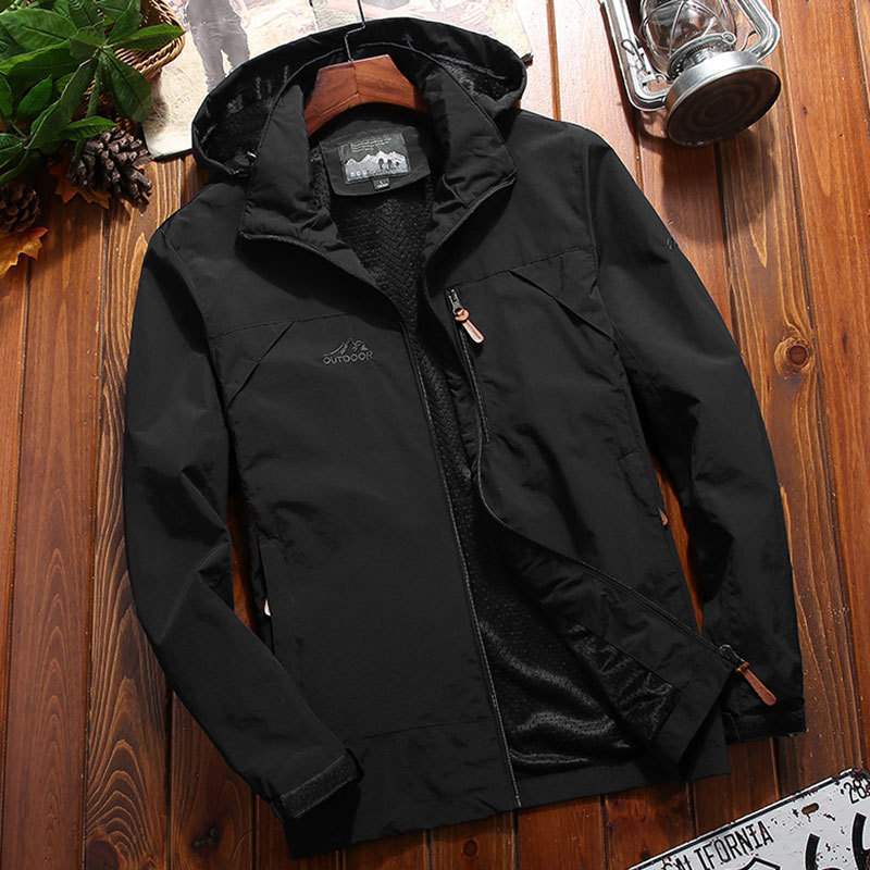 Herr Softshell Funktionell Jacka med Huva, Andningsbar Fleecefoder och Dold Dragkedjefickor