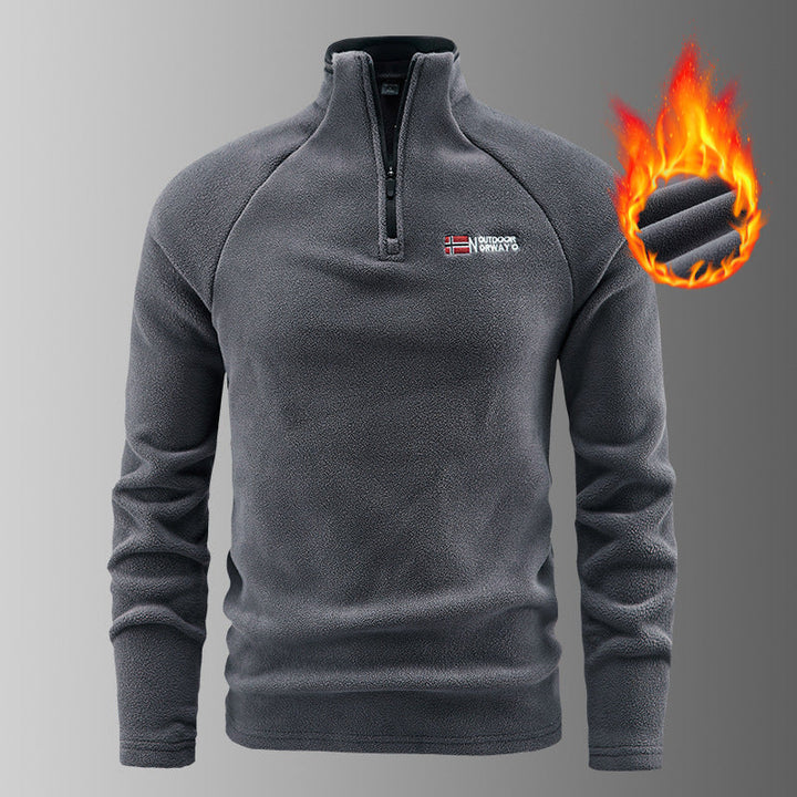 Herr Värmande Microfleece Pullover med Halv Dragkedja, Ergonomic Raglanärmar, och Mysig Interior Structure
