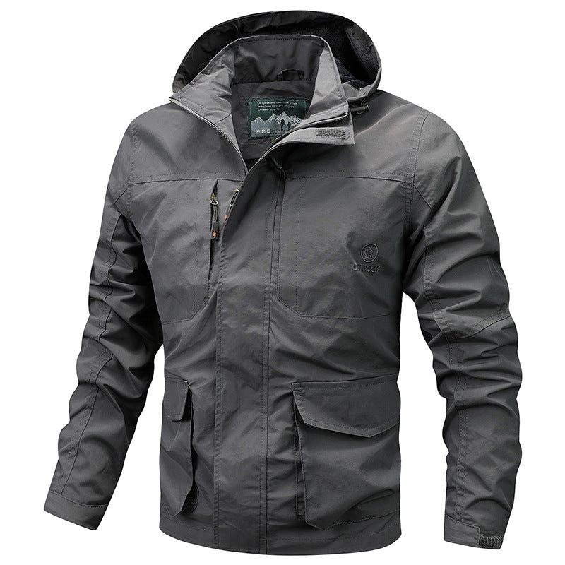 Herr Technical Ljus Utomhus Jacka med Huva Vattenavvisande och Multifunctional Fickor