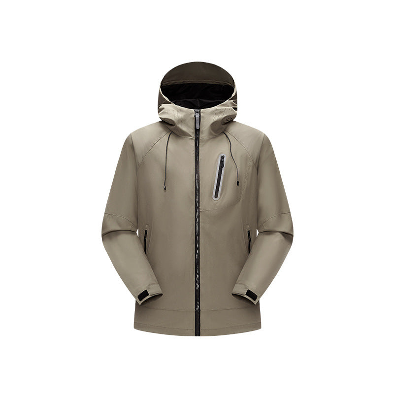 Herr Vattentät Softshell Regn Jacka med Justerbar Huva och Bröst Dragkedja Drune