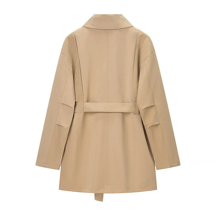 Dam figursydd trench parka med tie bälte, asymmetrical flap och stor påsydda fickor