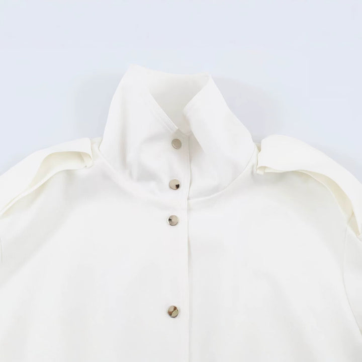 Dam Oversize Blouson Jacka med Hög Stå Krage, Shoulder Patches och Elastic Nederkant
