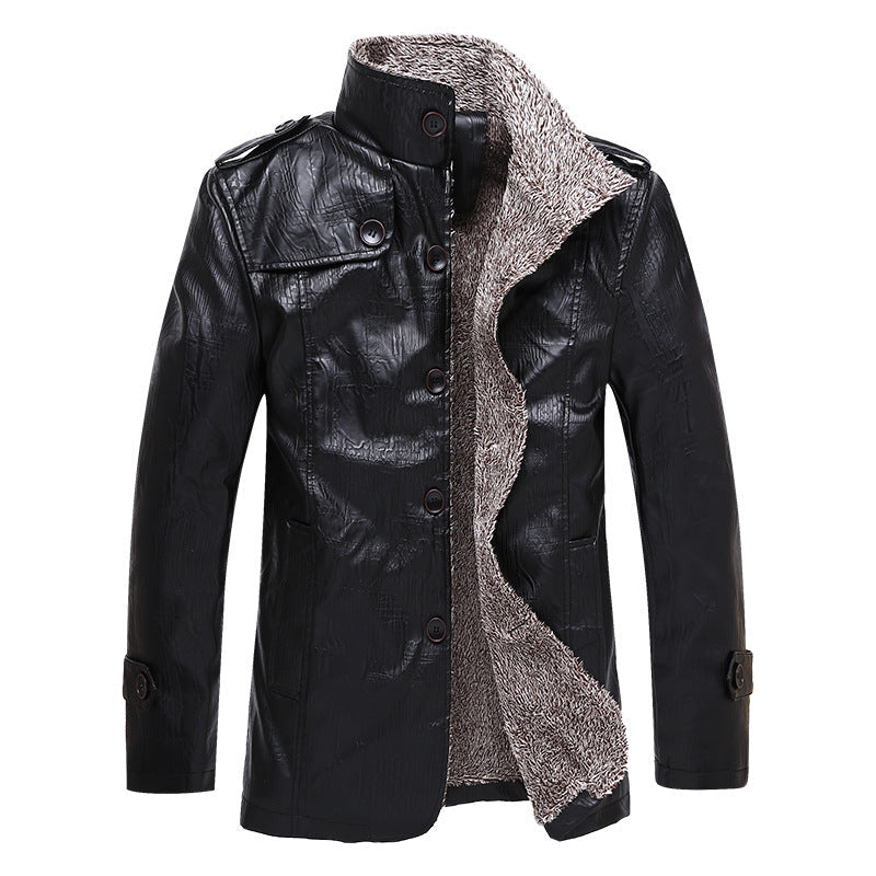 Herr Texturerad Konstläder Midlayer Jacka med Teddy Fleecefoder, Ståkrage och Axel Patches