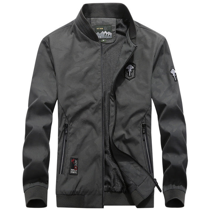 Herr lätt urban Windbreaker Jacka med meshfoder, Broderad Patchar och fickor med dragkedja