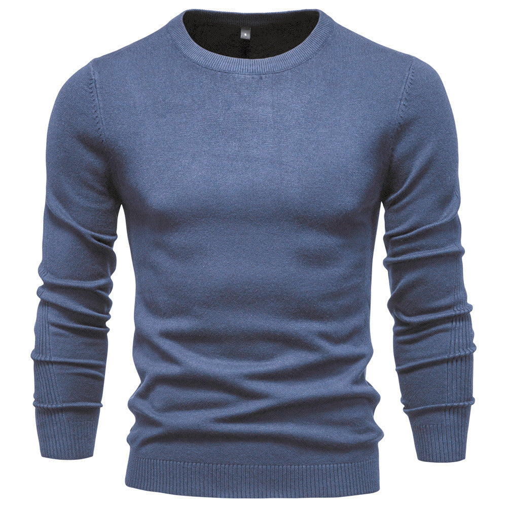 Herr Nano Minimalistisk Round Neck Fin Stickad med Flat Axel Seam och Ribbstickade Muddar