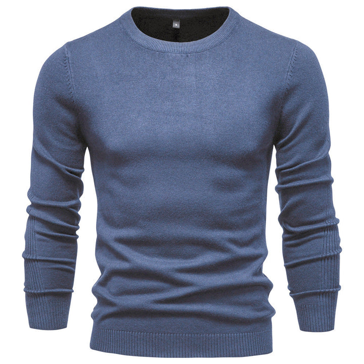 Herr Nano Minimalistisk Round Neck Fin Stickad med Flat Axel Seam och Ribbstickade Muddar