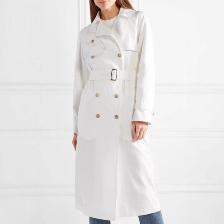 Dam Mid-Length Single-Breasted trenchcoat med Storm Flap och justerbar muddar