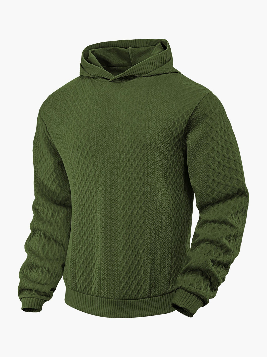 Herr Strukturerad Funnel Neck Pullover med Huva och Honeycomb Jacquard