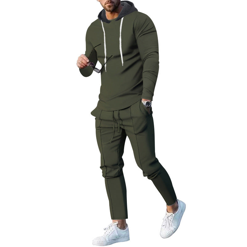 Herr Two-Piece Luvtröja Lounge Set med Smal Passform Luvtröja och Tapered Joggingbyxor