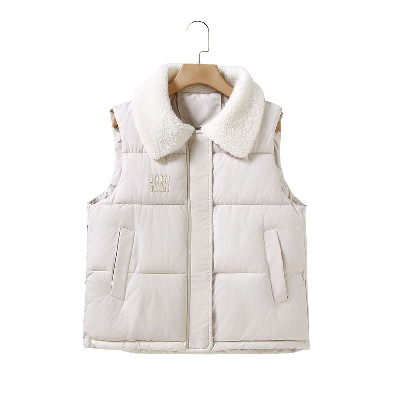 Dam non-quiltad sleeveless väst med Sherpa sjalkrage och thermal insulation