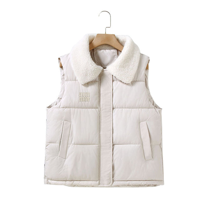 Dam non-quiltad sleeveless väst med Sherpa sjalkrage och thermal insulation
