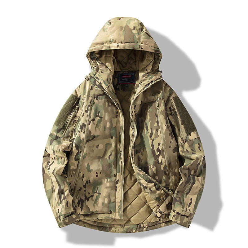 Herr Quiltad Tactical Vinter Jacka med Huva och Vattenavvisande Yttre Material