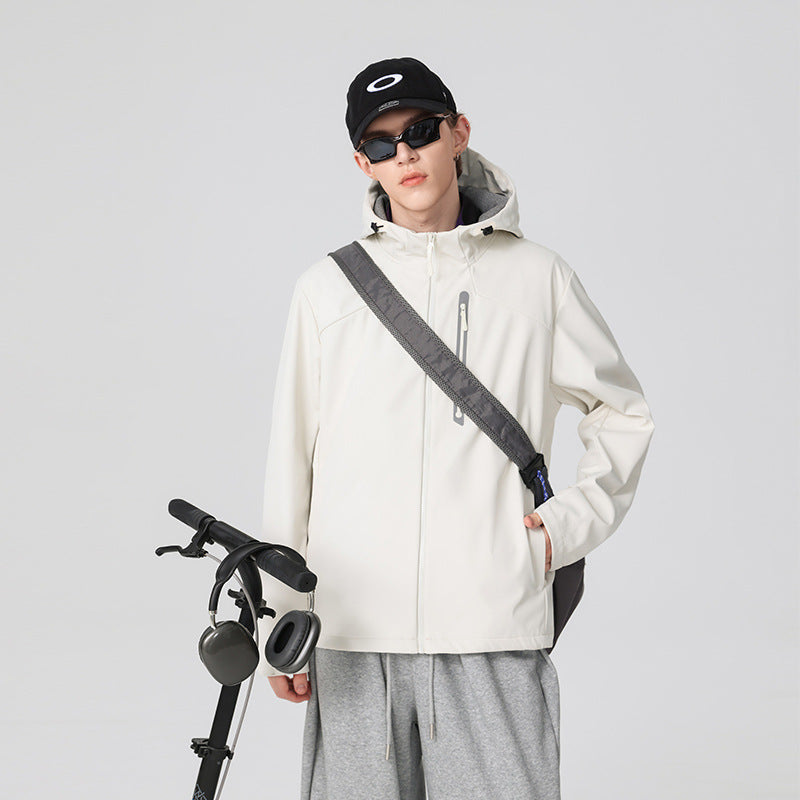 Herr Vattentät Softshell Frilufts Jacka med Justerbar Huva, Welded Dragkedjor och Reflekterande Bröstficka Drune