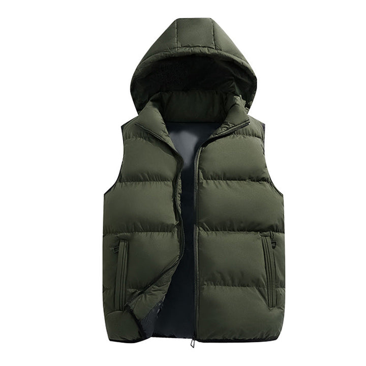 Herr Quiltad med Huva Väst med Termisk Filling, Zippered Fickor, och Vindtät Outer Shell