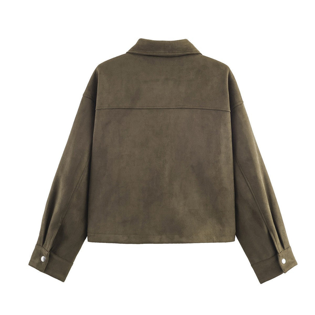 Dam kort skärning mocka look Utility jacka med Flap fickor