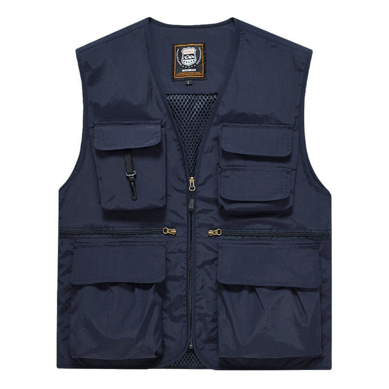 Herr Multi-Pocket Fishing Väst Tillverkad av Canvas med Mesh Ventilation och Dragkedja