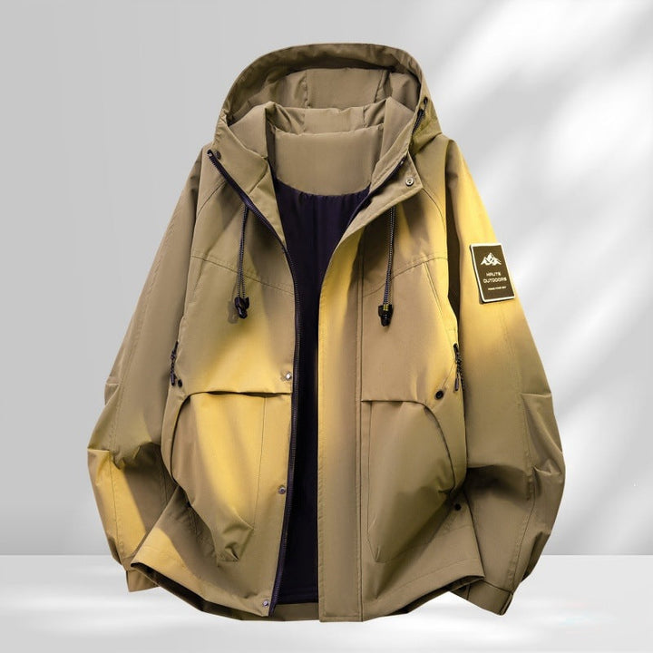 Herr Oversize Funktion Frilufts Jacka med Huva, Vadderad Foder &amp; Multifunktionell Fickor