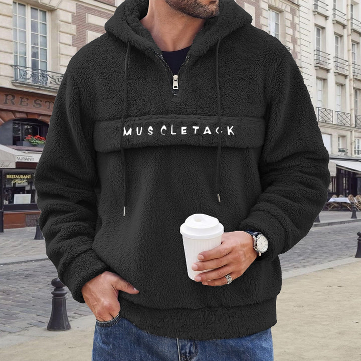 Herr Nano Teddy Fleece Luvtröja med Halv Dragkedja, Känguruficka och Mjuk Foder