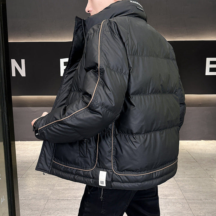 Herr Vadderad Quiltad Jacka med Hög Krage, Press Stud Slå &amp; Kontrast Sido Rand