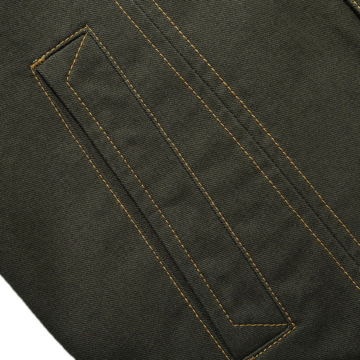 Herr Military-Inspired Canvas Fältjacka med Kontrasterande Decorative Sömmar och Breast Fickor