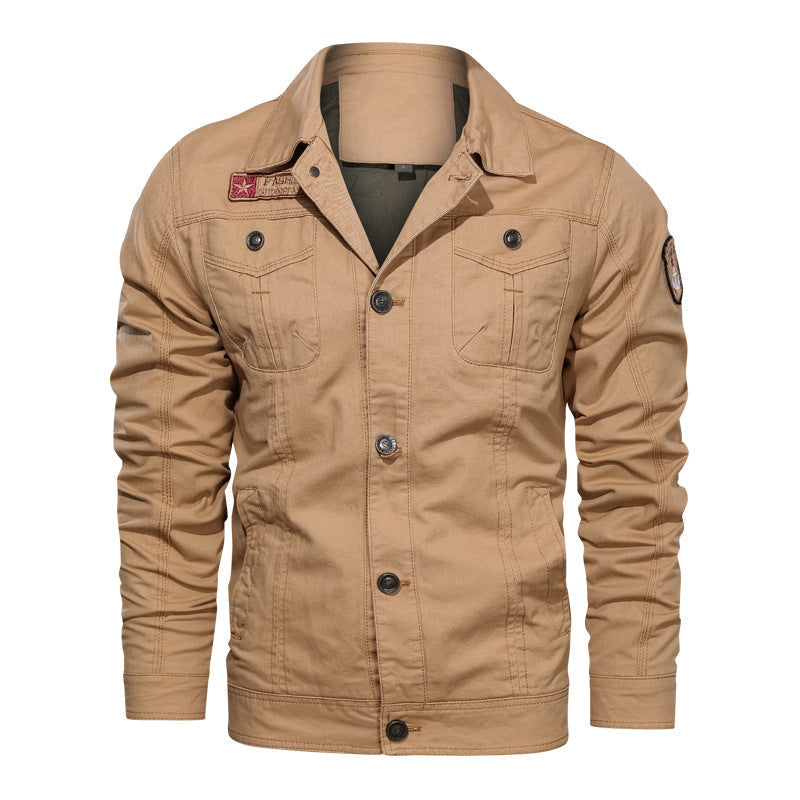 Herr Military-Inspired Canvas Fältjacka med Kontrasterande Decorative Sömmar och Breast Fickor