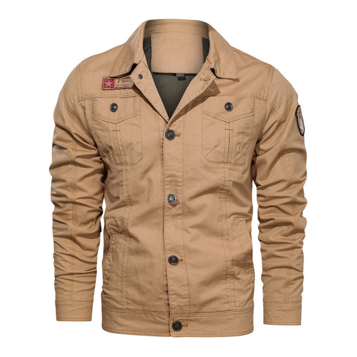 Herr Military-Inspired Canvas Fältjacka med Kontrasterande Decorative Sömmar och Breast Fickor