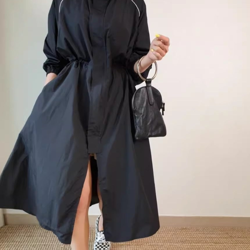 Dam lätt vindjacka kappa med Shaping Drawstring och raglanärmar