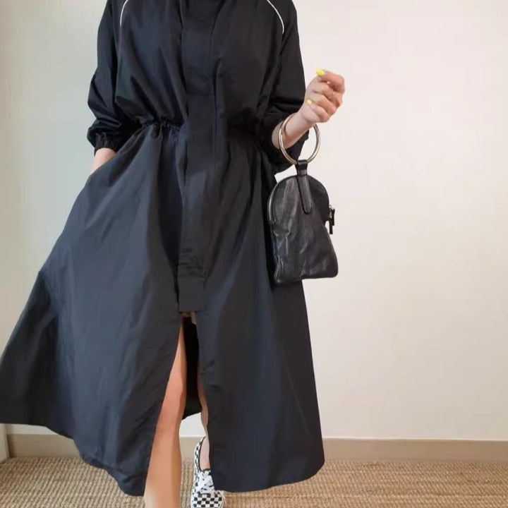 Dam lätt vindjacka kappa med Shaping Drawstring och raglanärmar