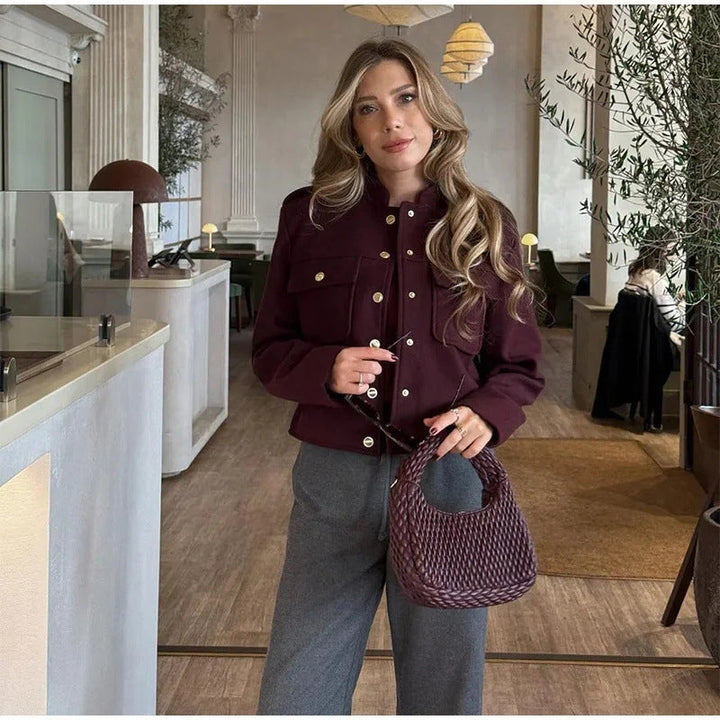 Dam Fashion Cropped jacka med fickor