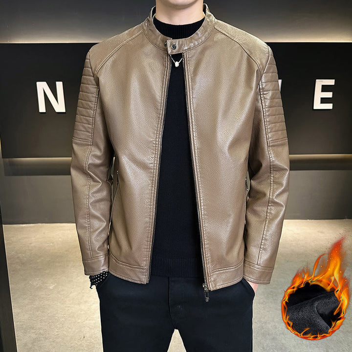 Herr Stilren Läderimitation Jacka med Quiltad Detaljer