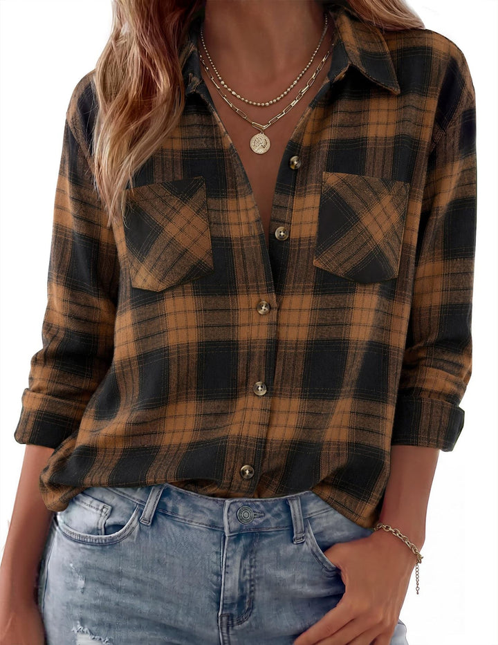 Dam Rutig Oversized Flanell Skjorta Jacka med Bröst Fickor
