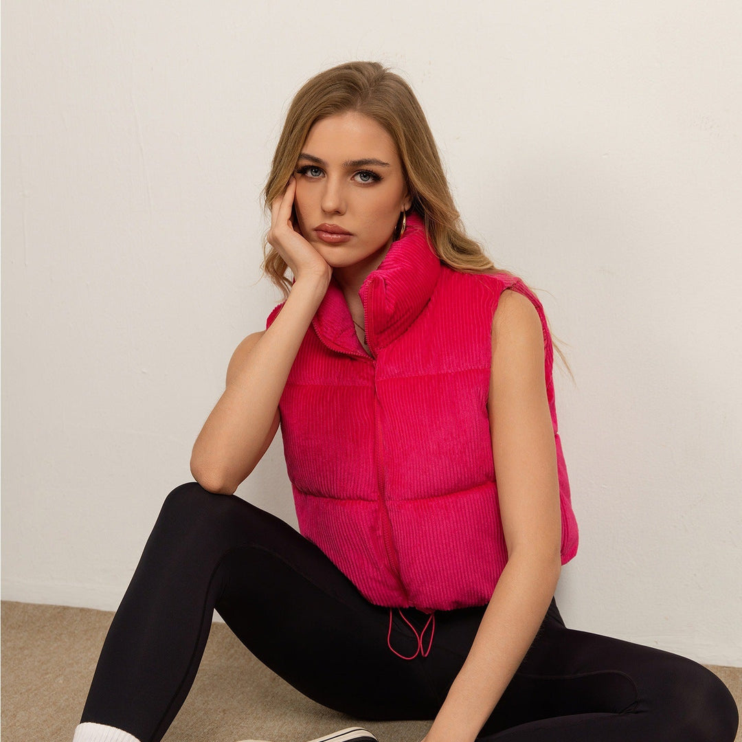 Dam non-vadderad manchester boxy väst med voluminous ståkrage och adjustable drawstring fåll