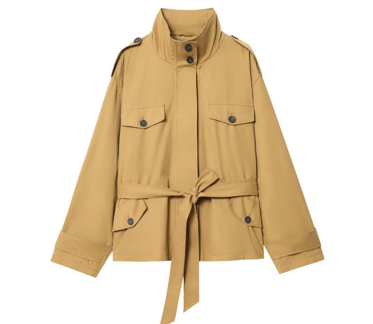 Dam 10+ Tailored Kort Fältjacka med Tie Belt och Shoulder Patches
