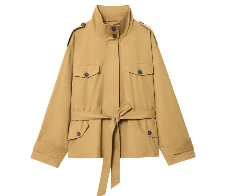 Dam 10+ Tailored Kort Fältjacka med Tie Belt och Shoulder Patches