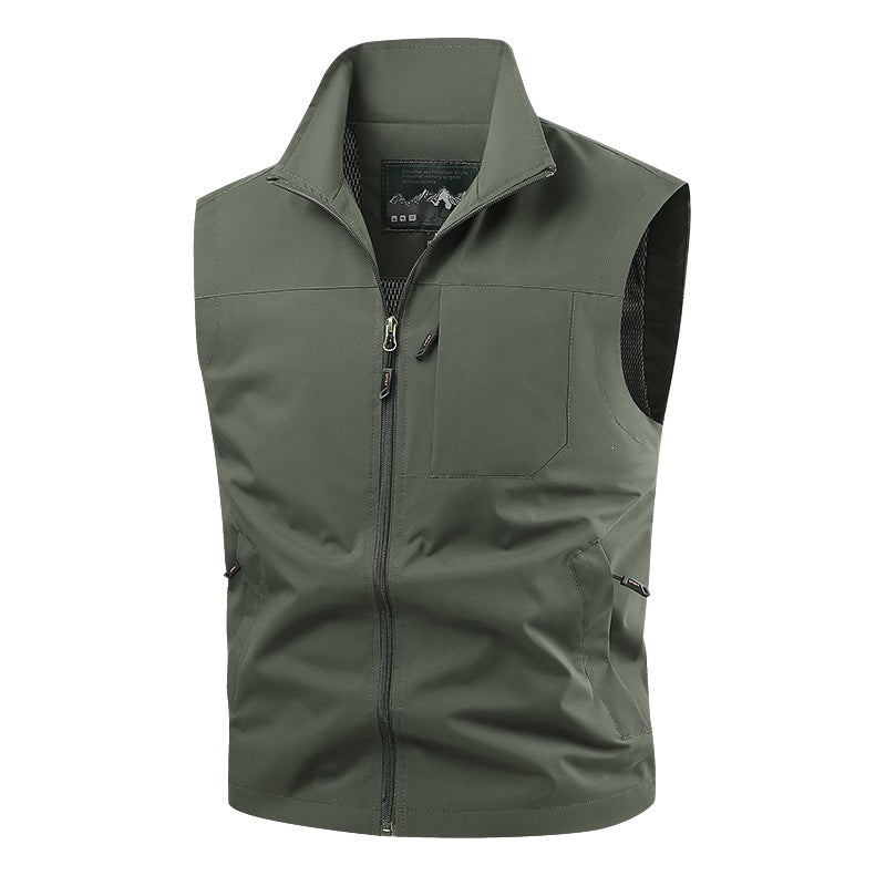 Herr Softshell Taktisk Väst med Andningsbar Mesh Foder och Dragkedja Fickor